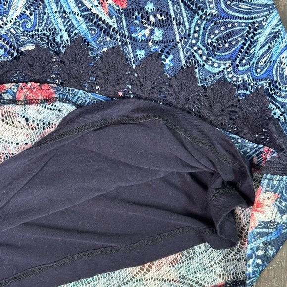 Christopher & Banks Pink and Blue Flower Boho Blouse with Mandarin Collar - Picture 10 of 15